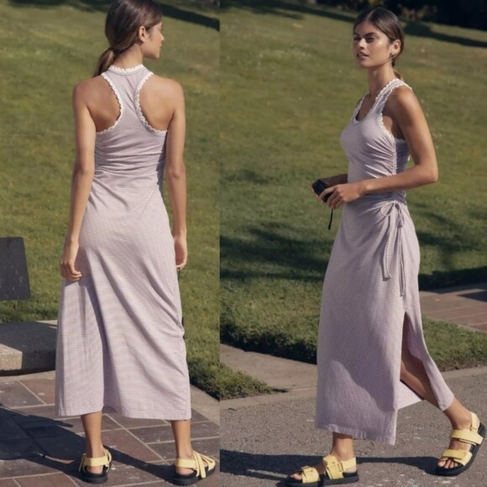 Daily Practice Anthropologie Game Time Ruched Midi Dress Small Lavender
